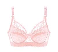 BURUVO Women's Push Up Bra with Floral Lace Cups Underwired Bra Padded Underwear Bustier Thin Lingerie Top Pink 48B