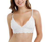 BURUVO Women's Summer Thin Sexy Bralette Unlined Lace No Steel Ring Push Up Bra 3/4 Cup Crop Bras White 36C