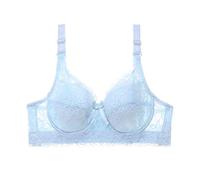 BURUVO Women's Thin Section Elegant Floral Underwire Soft Cup Sexy with Steel Plus Size ringLace Bra Light Blue 36C