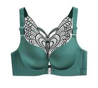BURUVO Women's Ultra-Thin Non-Steel Ring Front Buckle Seamless Large Size Fat mm Sexy Back Bra Gathering Type Bra Dark Green 46C