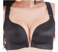 BURUVO Women's Ultra-Thin Steel Ring-Free Front Buckle Seamless Plus Size Fat MM Sexy Gathered Bra Black 50B