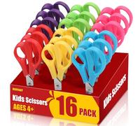 BURVAGY 16Pack 5.5" Safety Small School Kids Student Round Blunt Tip Craft Scissors Bulk, Stainless Steel Blades Comfort Grip Scissors for Kid Children Kindergarten Cutting Paper