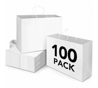 BURVAGY 16x6x12 Inch 100 Pcs Kraft Paper Bags with Handles Bulk, Kraft Shopping White Large Recycled Gift Paper Bags with Handles for Small Business, Retail,Boutique,Grocery