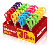 BURVAGY 5.5" All Purpose Scissors, 36-Pack, Right/Left Handed, Comfort-Grip Handles, Ultra Sharp Stainless Steel Blades, Rust Resistant, Classic Style, Red, Green, Blue, Yellow, Pink