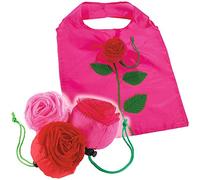 Burwells 3 Folding Rose Flower Fabric Shopping Carrier Tote Bags Drawstring Cord Floral Pink Packaway Shoppers Reusable Reduce Plastic