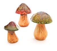 Burwells 3 x Decorative Toadstool Ornaments - Indoor Outdoor Hand Finished Ceramic Glazed Mushroom Decorations - Home Garden Lawn Patio Border Decor, One of each 16, 14 & 10cm Tall