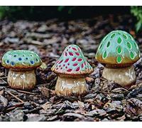 Burwells 3 x Toadstool Ornaments with Lights - Solar Powered Weather Resistant Outdoor Garden Glazed Ceramic Light Up Mushroom Decorations for Patio, Decking, Borders, Rockeries