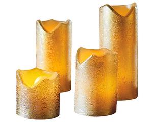 Burwells 4 Real Wax LED Flickering Electric Candles Church Pillar Flame Flicker Effect Ivory Cream Red Green
