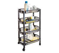 Burwells 4 Tier Kitchen Storage Cart Trolley on Wheels - Baskets for Fruit Vegetable Crisp Beauty Craft Cleaning Rack Black Plastic