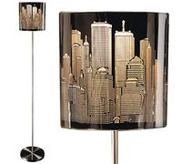 Burwells New York Skyline Floor Lamp - Freestanding Mains Powered Light with Brushed Chrome Base & Big Apple City Skyscraper Design Shade for Home or Office - H136 x 20cm Diameter
