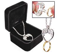 Burwells Womens Heart Pendant Ring Keeper - Ladies Ring Holder Necklace with 46cm Chain & Black Velvet Gift Box, Decorative Bereavement Widow Keepsafe Jewellery - Holds up to 5 Rings