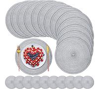 Buryeah 12 Inch Round Place Wedding Circle Woven Place mats Boho Decor Washable Dining Table Mats Table Scape Hosting Friends for Birthday Dinner Parties(Silver,24 Pieces)
