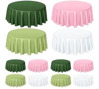 Buryeah 12 Pcs 84 Inch Pink and Sage Green Round Plastic Table Cloth Waterproof Tablecloth Round Plastic Table Covers for Wedding Birthday a Tini Bit Older Party Gender Reveal Baby Shower