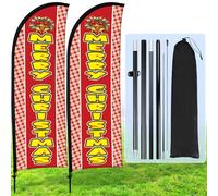 Buryeah 2 Sets Merry Christmas Feather Flags with Poles 7ft Red Xmas Swoop Flags with Portable Bag Festival Signs Banner for Outdoor Winter Holidays Decorations Businesses Advertising Outside
