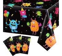 Buryeah 3 Pcs Little Monster Plastic Table Covers, 54 x 108 in | Monster Tablecloths, Monster Themed Party Decor, Disposable for Birthday, Halloween Supplies, Easy Cleanup, Colorful Print