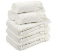 Buryeah 6 Pack Knitted Throw Blanket Bulk with Tassels Soft Warm Rhombus Textured Blankets for Wedding Guests Outdoor Birthday Party Employee Gifts Teacher Volunteer Appreciation Gifts (White)