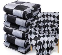 Buryeah 6 Pcs Checkered Throw Blankets Bulk, Flannel Fleece Wedding Lap Blankets 50 x 60 Cozy Lightweight Soft Throws Employee Appreciation Gifts for Team Teachers Nurses(Black and Grey)