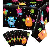Buryeah 6 Pcs Little Monster Plastic Table Covers, 54 x 108 in | Monster Tablecloths, Monster Themed Party Decor, Disposable for Birthday, Halloween Supplies, Easy Cleanup, Colorful Print