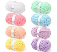 Buryeah 8 Pcs Jumbo Big Chunky Yarn for Hand Knitting Crocheting #10 Chenille Blanket Yarn 8.8 oz Bulky Soft Thick Fluffy Plush for Knitting Blanket DIY Crafts 28.5 Yards Each(Pastels)