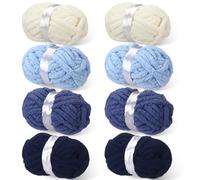 Buryeah 8 Pcs Jumbo Big Chunky Yarn for Hand Knitting Crocheting #10 Chenille Blanket Yarn 8.8 oz Bulky Soft Thick Fluffy Plush for Knitting Blanket DIY Crafts 28.5 Yards Each(Blue)