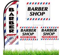 Buryeah Barber Shop Sign 4 Packs Include 1 Pack Feather Flag Banner Kit 3 Packs Double Sided Directional Arrows Barber Shop Signs with Metal Stakes for Salon Business Outdoor Advertising