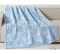 Buryeah Blue Bow Blanket Winter Soft Microfiber Bow Throw Blanket Double Sided Coquette Aesthetic Plush Bedding Stuff Sofa Dormitory Room Decor Valentine's Day Gifts for Her, Women, 50"x 60"