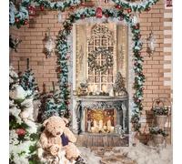 Buryeah Christmas Door Cover Decoration Christmas Fireplace Door Cover Xmas Nutcracker Banner Backdrop Photo Booth Prop Background for Winter Xmas Holiday New Year Party 6.5 x 3 Feet(Gold Vintage)