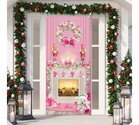 Buryeah Christmas Door Cover Decoration Christmas Fireplace Door Cover Xmas Nutcracker Banner Backdrop Photo Booth Prop Background for Holiday New Year Door Party Supplies 6.5 x 3 Feet (Pink Style)