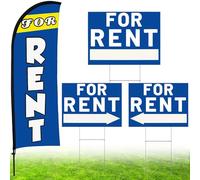 Buryeah For Rent Sign Sets 1 Pack for Rent Feather Flag Banner 3 Pack Double Sided Directional Arrows Yard Signs with Metal Stakes for Homes, Estate, Apartments, Businesses, Directional (Blue)