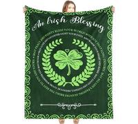 Buryeah Irish Blessing Throw Blanket - Green Shamrock Soft Blanket for Irish Weddings, Christmas, St. Patrick's Day - 60 x 50 Inches