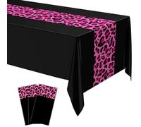 Buryeah Leopard Print Tablecloth 54 x 108'' Leopard Plastic Table Cover Disposable Safari Animal Cheetah Print Party Decorations for Baby Shower Wedding Birthday Party Favors (Pink Black,3 Pcs)