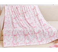 Buryeah Pink Bow Throw Blanket Preppy Blanket Coquette 50" x 60" Flannel Soft Cute Bow Decor Lightweight Aesthetic Plush Room Decor for Sofa Couch Travel Bed Christmas Halloween Decoration