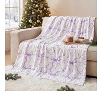 Buryeah Purple Bow Throw Blanket Preppy Blanket Coquette 50" x 60" Flannel Soft Cute Bow Decor Lightweight Aesthetic Plush Room Decor for Sofa Couch Travel Bed Christmas Halloween Decoration