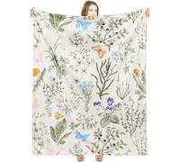 Buryeah Spring Throw Blanket Wildflowers Butterfly Blanket Green Wild Flower Plant Blankets 60 x 50 Inches Vintage Herbs Blanket Colorful Wild Flowers Printed Flannel Blanket for Bed Sofa Chair
