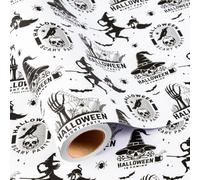 Burymento Black and White Halloween Wrapping Paper, Vintage Witch and Skull Gift Wrap Roll, Retro Silhouette Scary Night Party Paper for Adults, Kids, Spooky Decor (Mini Roll, 17 In x 16.4 Ft)