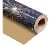 Burymento Blue Gold Starburst Wrapping Paper, Reversible Gold Gift Wrap for Birthday, Valentine's Day, Graduation, Mother's Day, Father's Day, Anniversary, Wedding, Christmas, Hanukkah (17in x 16.4ft)