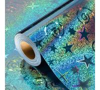 Burymento Blue Wrapping Paper, Metallic Holographic Star Gift Wrap with Shining Design for Birthday, Valentines, Mothers day, Graduation, Wedding, Fathers day, Baby Shower, Christmas (17 IN x 32.8 FT)