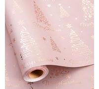 Burymento Christmas Wrapping Paper, Pink Stereo Hot Rose Gold Christmas Tree Design Gift Wrapping Paper Suitable for Christmas, Mini Roll (17 Inch X 32.8 Feet)