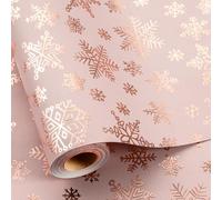 Burymento Christmas Wrapping Paper, Pink Stereo Hot Rose Gold Snowflake Design Gift Wrapping Paper Suitable for Christmas, Mini Roll (17 Inch X 32.8 Feet)