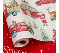 Burymento Christmas Wrapping Paper, Reversible White Santa and the Car Design Gift Wrapping Paper Suitable for Christmas, Mini Roll (17 Inch X 32.8 Feet)