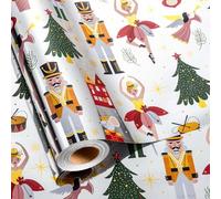 Burymento Christmas Wrapping Paper, Silver Nutcracker Gold Foil, Christmas Tree Design Gift Wrapping Paper Suitable for Christmas, Mini Roll (17 Inch X 32.8 Feet)