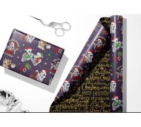 Burymento Gothic Christmas Wrapping Paper, Funny Skeleton Skull Xmas Wrapping Paper, Reversible Black and Gold Merry Christmas Gift Wrap for Nightmare Before Christmas, Holiday (17 Inch X 32.8 Feet)