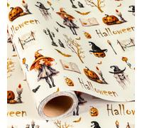 Burymento Halloween Wrapping Paper Roll, Vintage Pumpkin Witch Skull Gift Wrap, Cute Spooky Gift Wrapping Paper for Kids Adults, Holiday Party, DIY Craft (Mini Roll, 17 In x 16.4 Ft)