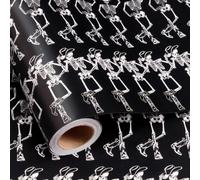 Burymento Halloween Wrappng Paper Roll, Cowboy Skeleton Black Gift Wrapping Paper, Retro Western Dancing Skulls Gift Wrap for Halloween, Birthday, Gothic Party Decor (Mini Roll, 17 In x 16.4 Ft)