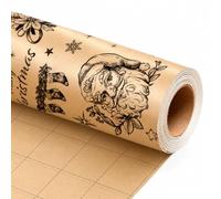 Burymento Kraft Christmas Wrapping Paper, Santa Claus Brown Wrapping Paper | 17 In X 32.8 Ft, Vintage Santa, Forest Christmas Tree, Snowy Pine Sketch Gift Wrap for Rustic Xmas Gifting, Holiday
