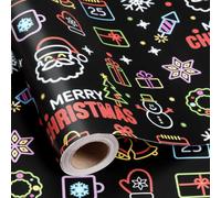 Burymento Neon Christmas Wrapping Paper Roll, Cute Cyber Retro Glow Theme Christmas Gift Wrapping Paper with Grid Lines for Holiday, Xmas Party Secret Santa Presents (17 in x 16.4 ft, Mini Roll)
