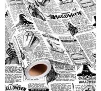 Burymento Vintage Newspaper Halloween Wrapping Paper, Retro Gothic Vampire Gift Wrap, Victorian Horror Skulls, Coffins & Ghosts Wrap for Holiday, Party Decor, Treats (Mini Roll, 17 In x 16.4 Ft)