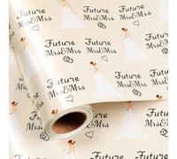 Burymento Wedding Wrapping Paper, Elegant Bride Illustration with Wedding Dresses Gift Wrap for Bridal Showers, Anniversary, Engagement Bachelorette Party (Mini Roll, 17 In x 16.4 Ft)