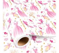 Burymento Wedding Wrapping Paper, Pink Gift Wrapping Paper for Girls, Elegant Dress & High Heel Champagne Gift Wrap for Bridal Shower, Birthday, Bachelorette, Bride to Be (Mini Roll, 17 In x 16.4 Ft)