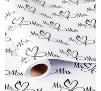 Burymento Wedding Wrapping Paper Roll, Black and White Mr and Mrs Gift Wrap with Grid Lines, Elegant Bridal Shower Gift Wrapping Paper for Engagement, Anniversary (Mini Roll, 17 In x 16.4 Ft)